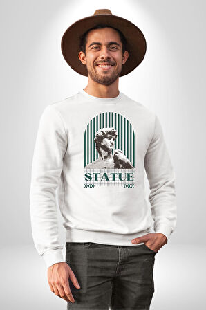 Statü Davut Heykeli Erkek Kadın Unisex Dijital Baskılı Beyaz Sweatshirt