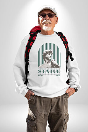 Statü Davut Heykeli Erkek Kadın Unisex Dijital Baskılı Beyaz Sweatshirt