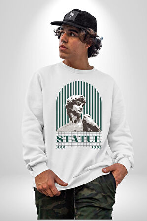 Statü Davut Heykeli Erkek Kadın Unisex Dijital Baskılı Beyaz Sweatshirt