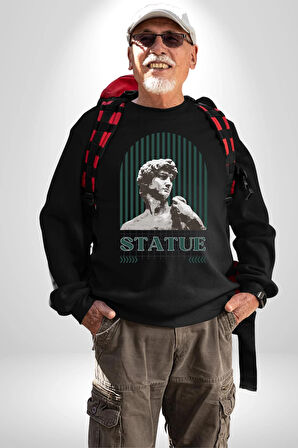Statü Davut Heykeli Erkek Kadın Unisex Dijital Baskılı Siyah Sweatshirt