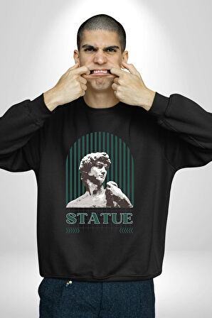Statü Davut Heykeli Erkek Kadın Unisex Dijital Baskılı Siyah Sweatshirt