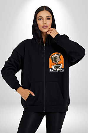 Cool Köpek Hapishane Güneş Gözlük Erkek Kadın Siyah Fermuarlı Baskılı Hırka Sweatshirt