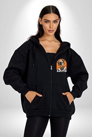 Cool Köpek Hapishane Güneş Gözlük Erkek Kadın Siyah Fermuarlı Baskılı Hırka Sweatshirt