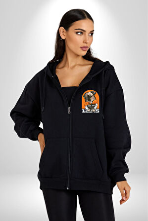 Cool Köpek Hapishane Güneş Gözlük Erkek Kadın Siyah Fermuarlı Baskılı Hırka Sweatshirt