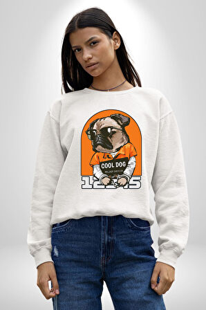 Cool Köpek Hapishane Güneş Gözlük Erkek Kadın Unisex Dijital Baskılı Beyaz Sweatshirt