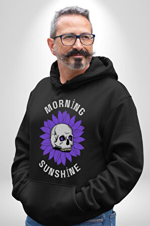 Polen Kafatası Mor Çiçek  Erkek Kadın Siyah Dijital Baskılı Kapüşonlu Sweatshirt Hoodie
