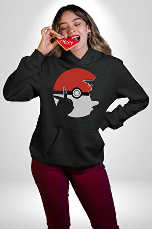 Pokemon Poke Ball Poke Topu Erkek Kadın Siyah Dijital Baskılı Kapüşonlu Sweatshirt Hoodie