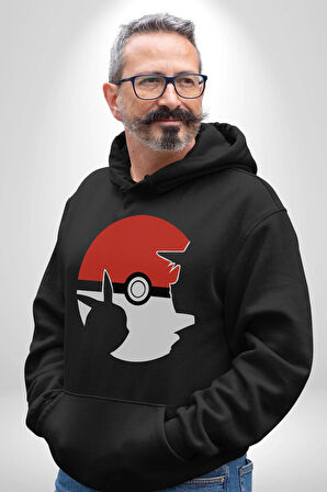 Pokemon Poke Ball Poke Topu Erkek Kadın Siyah Dijital Baskılı Kapüşonlu Sweatshirt Hoodie