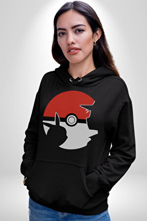Pokemon Poke Ball Poke Topu Erkek Kadın Siyah Dijital Baskılı Kapüşonlu Sweatshirt Hoodie