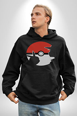 Pokemon Poke Ball Poke Topu Erkek Kadın Siyah Dijital Baskılı Kapüşonlu Sweatshirt Hoodie