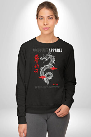 Çin Sitili Ejderha Bereket Tanrısı Erkek Kadın Unisex Dijital Baskılı Siyah Sweatshirt