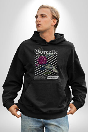 Kırmızı Gül Sokak Style Erkek Kadın Siyah Dijital Baskılı Kapüşonlu Sweatshirt Hoodie