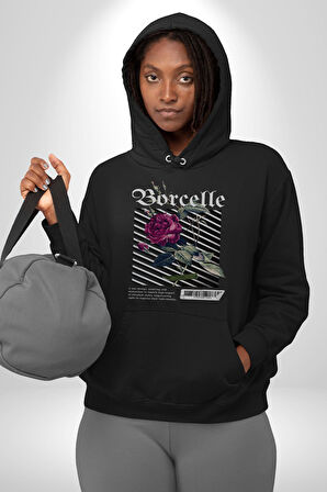 Kırmızı Gül Sokak Style Erkek Kadın Siyah Dijital Baskılı Kapüşonlu Sweatshirt Hoodie