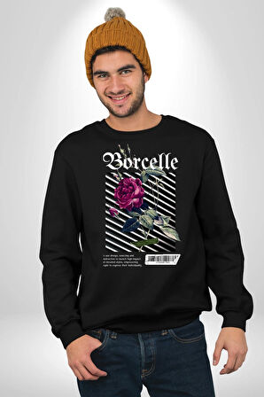 Kırmızı Gül Sokak Style Erkek Kadın Unisex Dijital Baskılı Siyah Sweatshirt