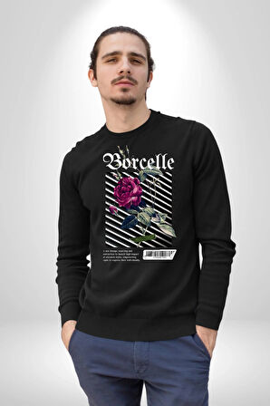 Kırmızı Gül Sokak Style Erkek Kadın Unisex Dijital Baskılı Siyah Sweatshirt