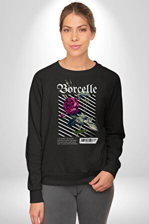 Kırmızı Gül Sokak Style Erkek Kadın Unisex Dijital Baskılı Siyah Sweatshirt