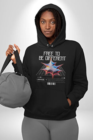 Farklı Olmak Zorundayım Erkek Kadın Siyah Dijital Baskılı Kapüşonlu Sweatshirt Hoodie