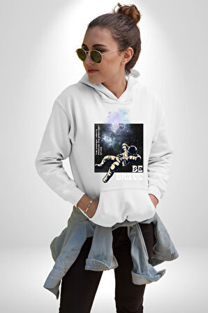 Astronot Cesur Ol Erkek Kadın Beyaz Dijital Baskılı Kapüşonlu Sweatshirt Hoodie