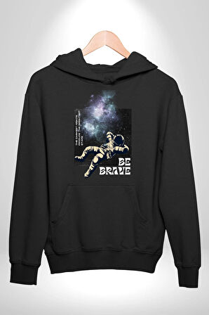 Astronot Cesur Ol Erkek Kadın Siyah Dijital Baskılı Kapüşonlu Sweatshirt Hoodie