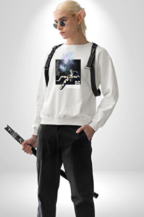 Astronot Cesur Ol Erkek Kadın Unisex Dijital Baskılı Beyaz Sweatshirt