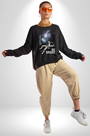Astronot Cesur Ol Erkek Kadın Unisex Dijital Baskılı Siyah Sweatshirt