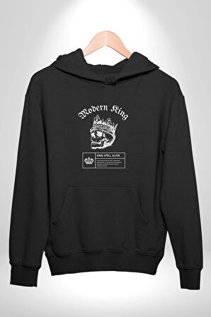 Çağdaş Yüzük Kurukafa Kral Erkek Kadın Siyah Dijital Baskılı Kapüşonlu Sweatshirt Hoodie
