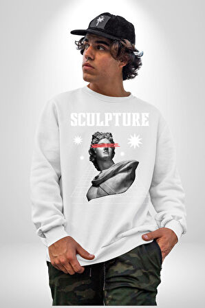 Michelagelo Modern Apollo Heykel Sokak Style Erkek Kadın Unisex Dijital Baskılı Beyaz Sweatshirt