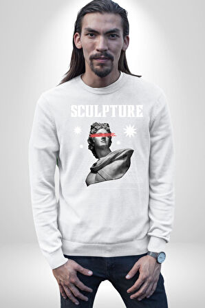 Michelagelo Modern Apollo Heykel Sokak Style Erkek Kadın Unisex Dijital Baskılı Beyaz Sweatshirt