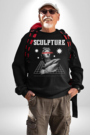 Michelagelo Modern Apollo Heykel Sokak Style Erkek Kadın Unisex Dijital Baskılı Siyah Sweatshirt