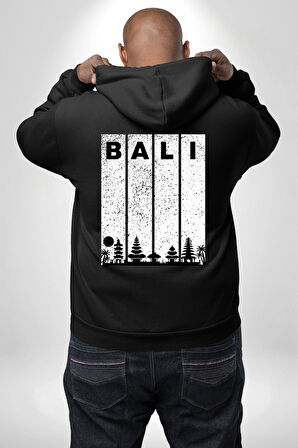 Bali Endonezya Erkek Kadın Siyah Ön Sırt Baskılı Kapüşonlu Sweatshirt Hoodie