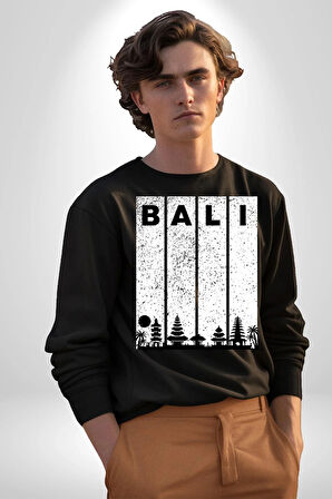 Bali Endonezya Erkek Kadın Unisex Dijital Baskılı Siyah Sweatshirt