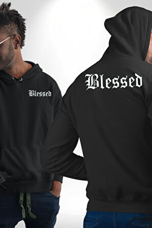 Kutsanmış Sokak Stili Erkek Kadın Siyah Ön Sırt Baskılı Kapüşonlu Sweatshirt Hoodie