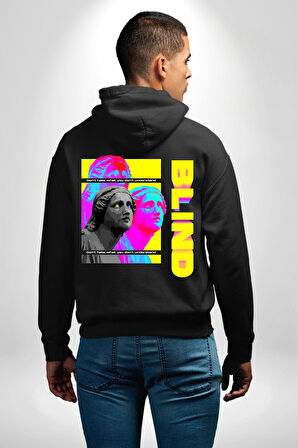 Heykel Anlamadığınız Şeyden Nefret Etmeyin Erkek Kadın Siyah Ön Sırt Baskılı Kapüşonlu Sweatshirt Hoodie