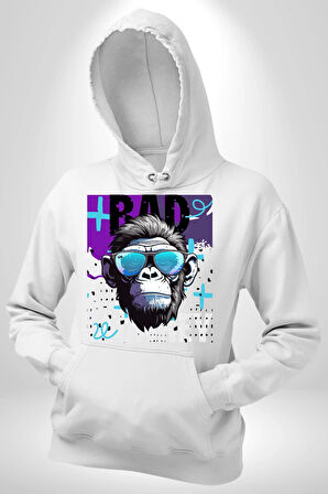 Kötü Maymun Güneş Gözlüklü Erkek Kadın Beyaz Dijital Baskılı Kapüşonlu Sweatshirt Hoodie