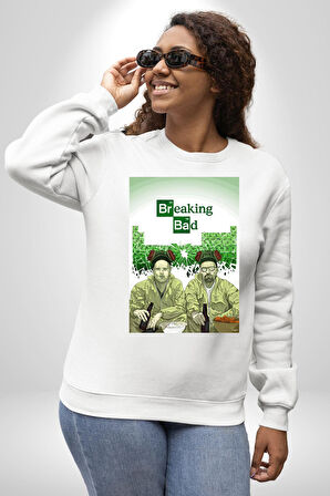 Dizi Breaking Bad Özel Tasarım Erkek Kadın Unisex Dijital Baskılı Beyaz Sweatshirt