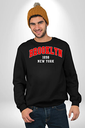 Brooklyn Kırmızı Erkek Kadın Unisex Dijital Baskılı Siyah Sweatshirt