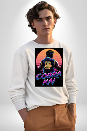 Cobra Kai Erkek Kadın Unisex Dijital Baskılı Beyaz Sweatshirt