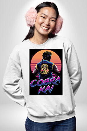 Cobra Kai Erkek Kadın Unisex Dijital Baskılı Beyaz Sweatshirt