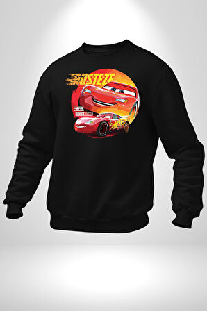 Lightning McQueen Yarışçı Araba Tasarımı Erkek Kadın Unisex Dijital Baskılı Siyah Sweatshirt