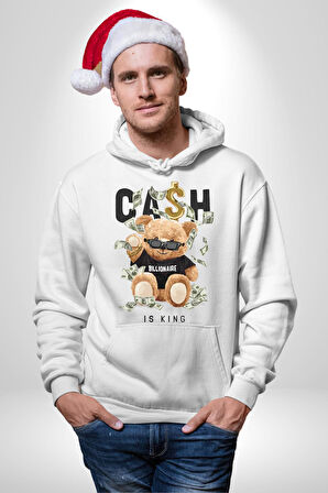 Nakit Dolar Kralı Ayıcık Sokak Stili Erkek Kadın Beyaz Dijital Baskılı Kapüşonlu Sweatshirt Hoodie