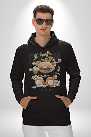 Nakit Dolar Kralı Ayıcık Sokak Stili Erkek Kadın Siyah Dijital Baskılı Kapüşonlu Sweatshirt Hoodie