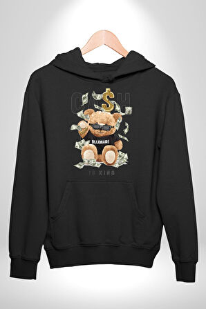 Nakit Dolar Kralı Ayıcık Sokak Stili Erkek Kadın Siyah Dijital Baskılı Kapüşonlu Sweatshirt Hoodie
