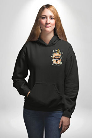 Nakit Dolar Kralı Ayıcık Sokak Stili Erkek Kadın Siyah Ön Sırt Baskılı Kapüşonlu Sweatshirt Hoodie