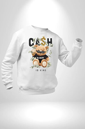 Nakit Dolar Kralı Ayıcık Sokak Stili Erkek Kadın Unisex Dijital Baskılı Beyaz Sweatshirt