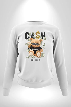 Nakit Dolar Kralı Ayıcık Sokak Stili Erkek Kadın Unisex Dijital Baskılı Beyaz Sweatshirt