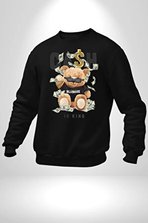 Nakit Dolar Kralı Ayıcık Sokak Stili Erkek Kadın Unisex Dijital Baskılı Siyah Sweatshirt