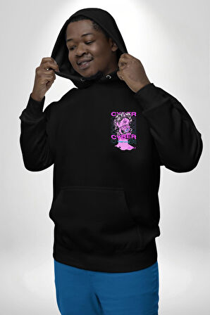 Siber Sokak Stili Erkek Kadın Siyah Ön Sırt Baskılı Kapüşonlu Sweatshirt Hoodie