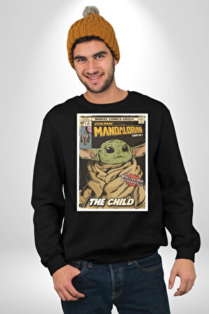 Star Wars Mandalorian  Erkek Kadın Unisex Dijital Baskılı Siyah Sweatshirt