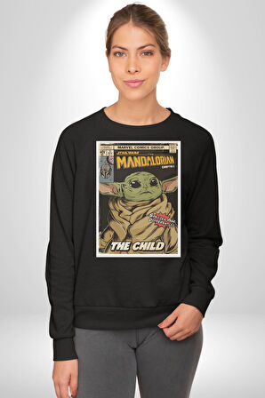 Star Wars Mandalorian  Erkek Kadın Unisex Dijital Baskılı Siyah Sweatshirt