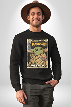 Star Wars Mandalorian  Erkek Kadın Unisex Dijital Baskılı Siyah Sweatshirt